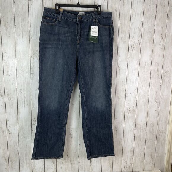 LL Bean Favorite Fit Flannel Lined Jeans Sz 16 Petite Red Buffalo Plaid - NWT - Picture 1 of 14
